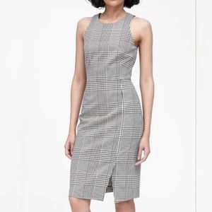 Banana Republic Plaid Bi-Stretch Racer-Neck Sheath Dress